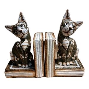 Vintage Hand Painted Wooden Kitty Cat Bookends Adorable Sweet